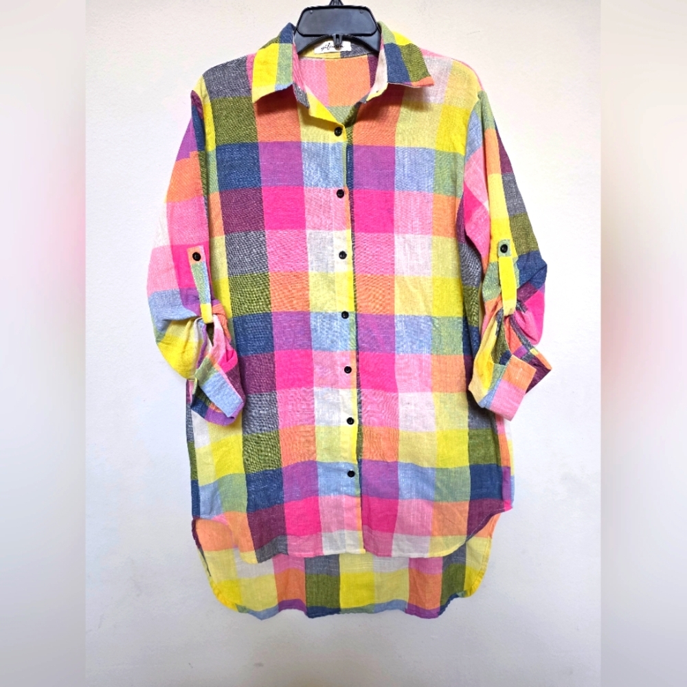 Colorful Plaid Button-Up Shirt